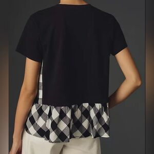Anthropologie Maeve Black Checkered Gingham Peplum Top Sz S